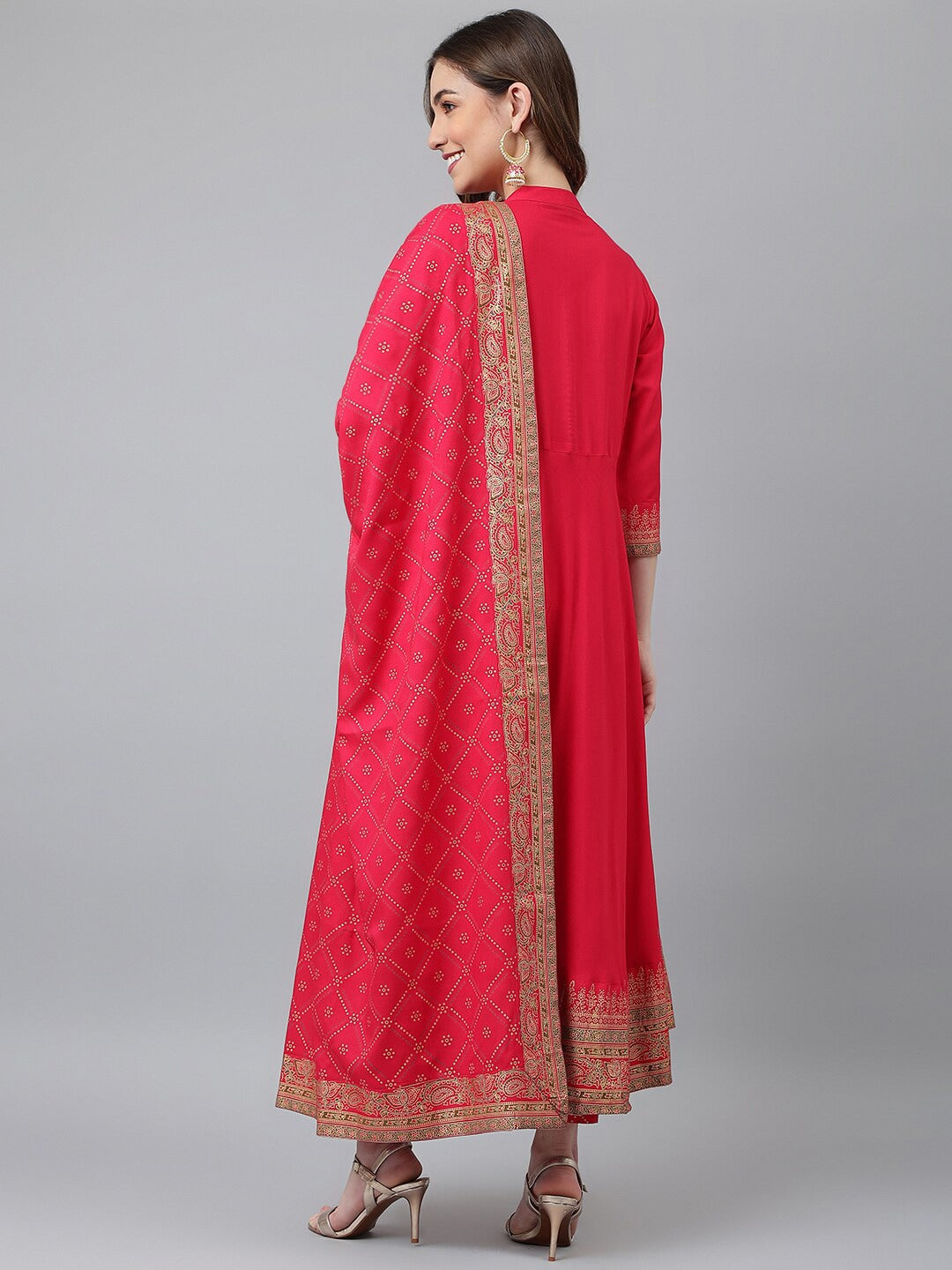 Khushal K Women Pink Kurta with Palazzos & Dupatta - Distacart