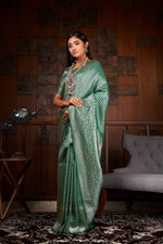 Thumbnail for Vardha Teal Green Silver Zari Kanjeevaram Silk Saree