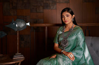 Thumbnail for Vardha Teal Green Silver Zari Kanjeevaram Silk Saree