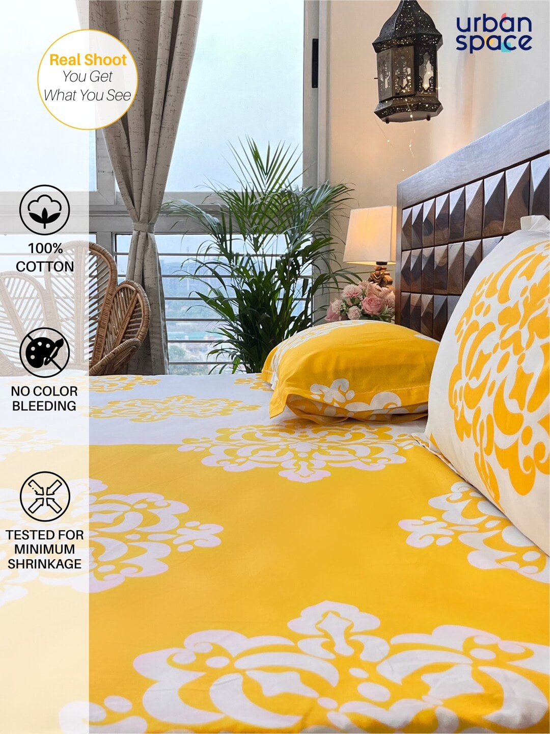 URBAN SPACE Divine White Ethnic Motifs 144 TC Cotton Queen Bedsheet & 2 Pillow Covers - Distacart