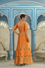 Thumbnail for Juniper Women's Mustared Printed Brocade Festive Wear Lehenga Choli Sets - Distacart