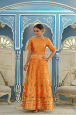 Thumbnail for Juniper Women's Mustared Printed Brocade Festive Wear Lehenga Choli Sets - Distacart