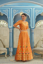 Thumbnail for Juniper Women's Mustared Printed Brocade Festive Wear Lehenga Choli Sets - Distacart