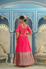 Thumbnail for Juniper Women's Fuschia Printed Brocade Festive Wear Lehenga Choli Sets - Distacart