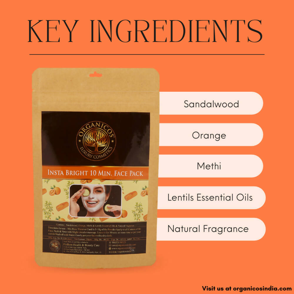 Organicos Insta Bright 10 Min Face Pack - Distacart