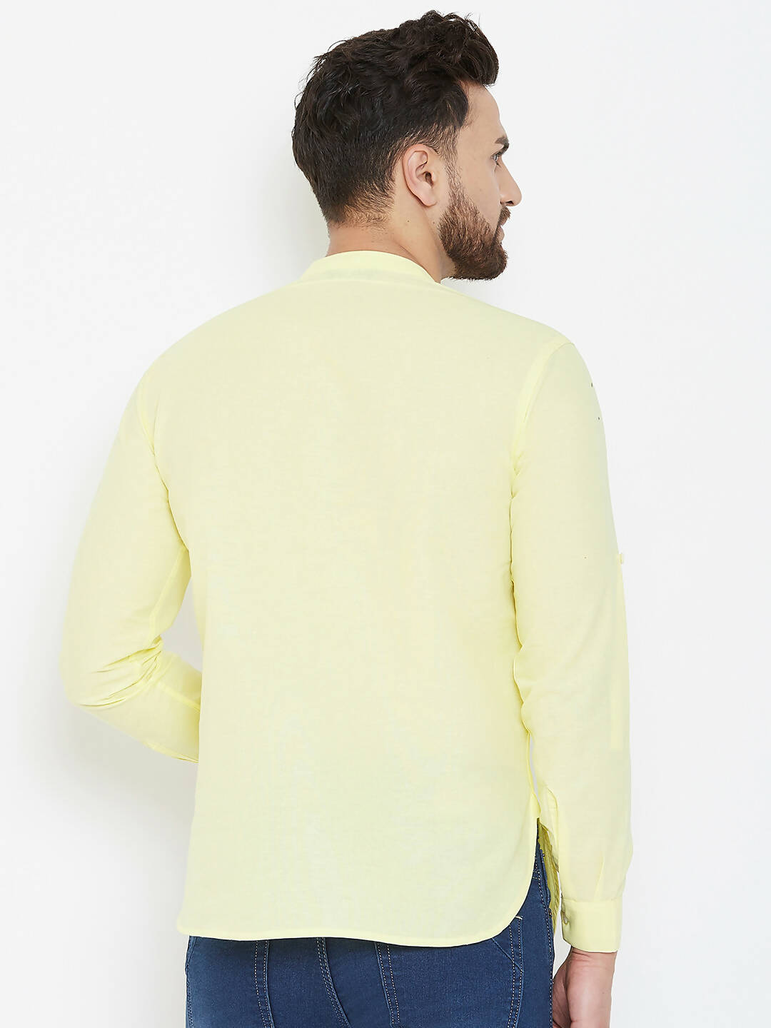 Even Apparels Yellow Color Band Collar Pure Cotton Men's Kurta - Distacart