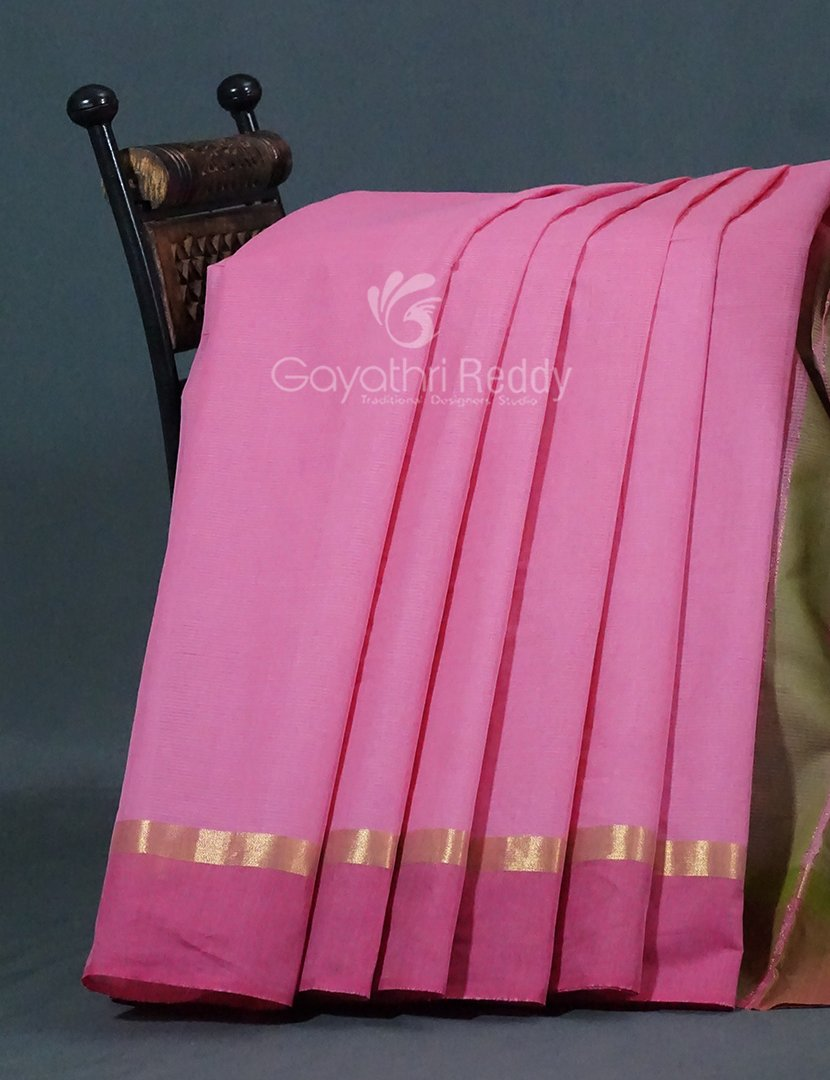 Dual Shades of Baby Pink With Contrast Blouse Pure Mangalgiri Cotton By Gayathri Reddy Designer Studio - Distacart