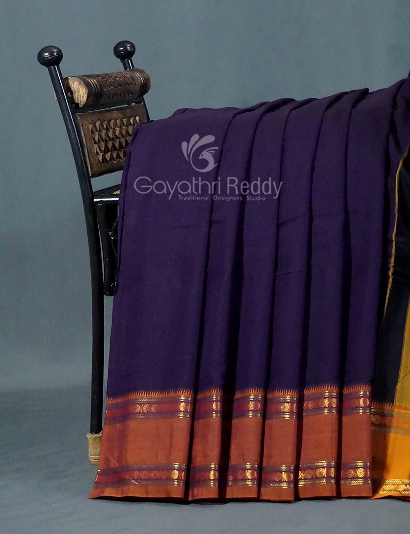 Kalanetha Dark Brinjal Coloured Pure Narayanpet Cotton Saree By Gayathri Reddy Designer Studio - Distacart