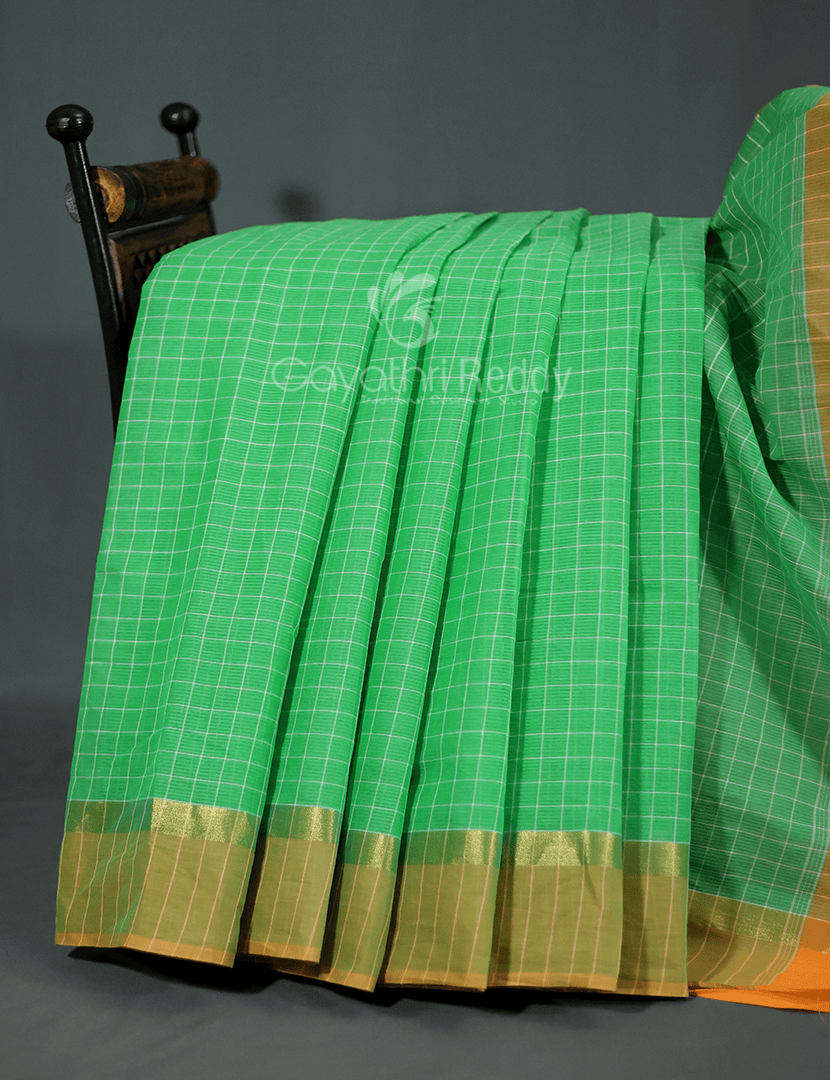 Light Green With Checks Pure Mangalgiri Cotton Saree By Gayathri Reddy Designer Studio - Distacart