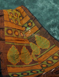 Thumbnail for Henna Green And Henna Brown Coloured Geometrical Print Semi Chanderi Saree By Gayathri Reddy Designer Studio - Distacart