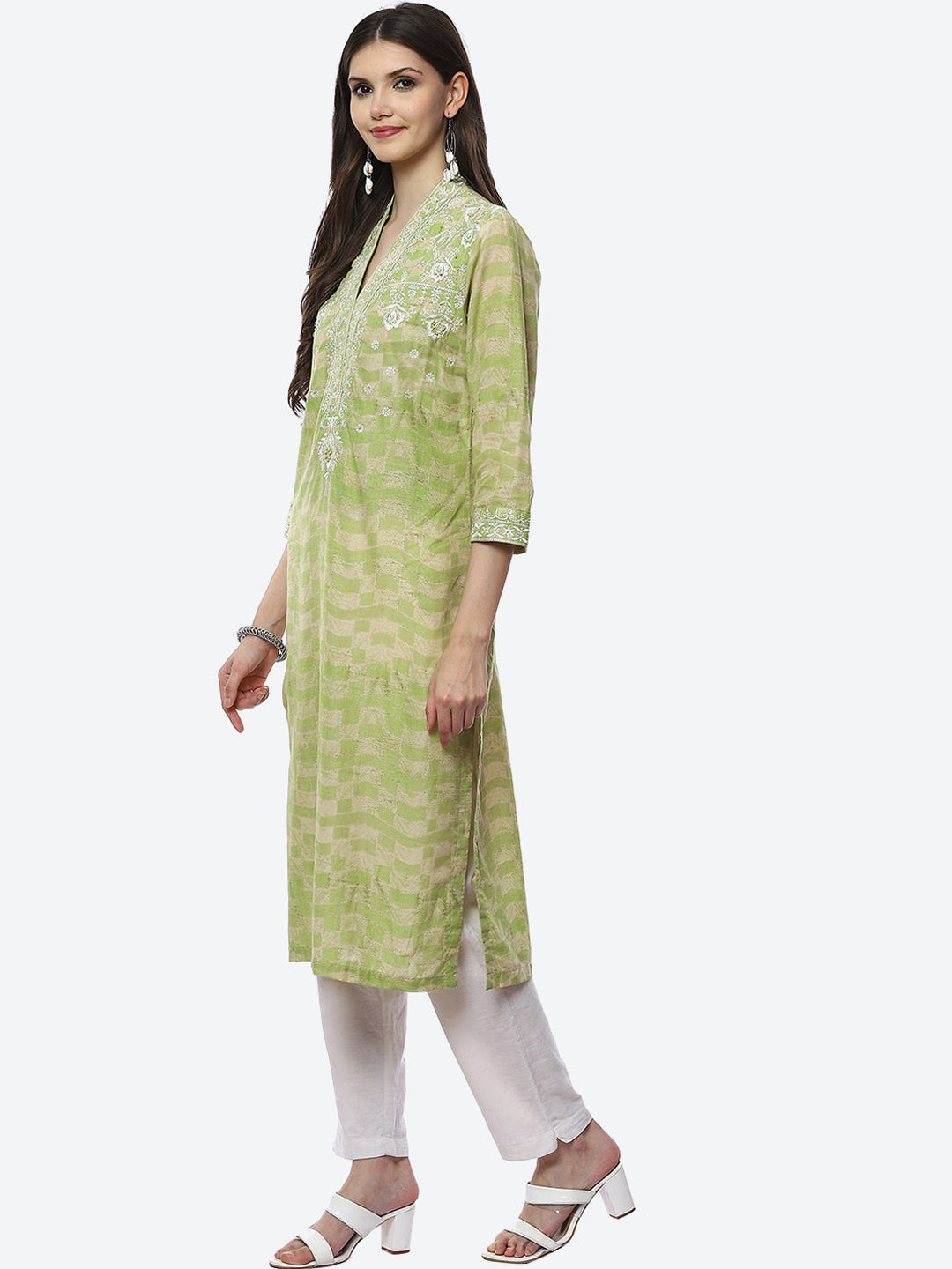 Biba Women Green Floral Embroidered Kurta - Distacart