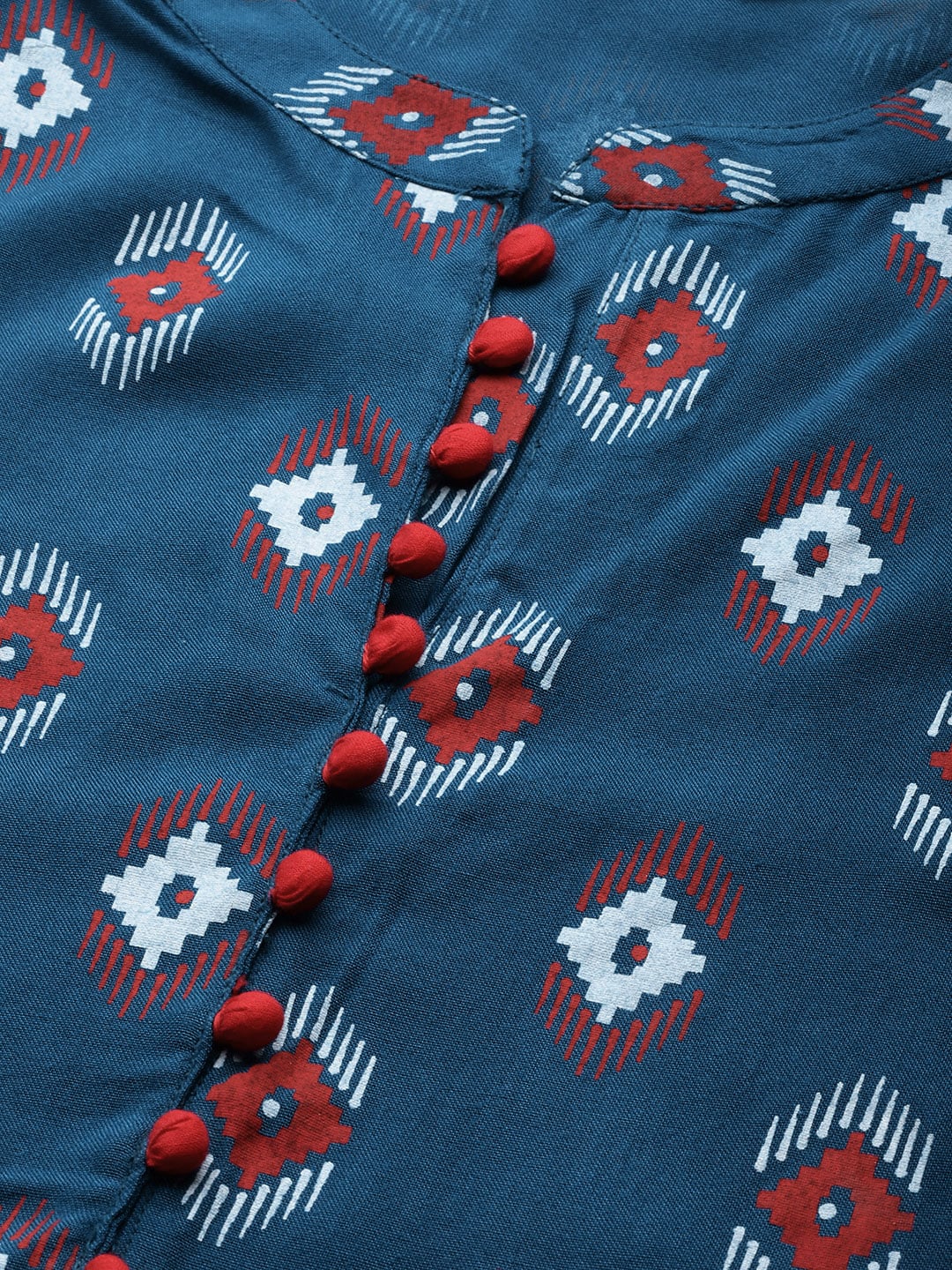 Sangria Women Teal Blue & Red Printed Straight Kurta - Distacart