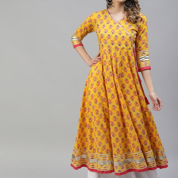 Kalini Women Ethnic Motifs Printed Gotta Patti Indie Prints Anarkali Cotton Kurta - Distacart