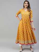 Thumbnail for Kalini Women Ethnic Motifs Printed Gotta Patti Indie Prints Anarkali Cotton Kurta - Distacart