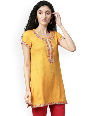 Souchii Yellow Embroidered Kurta - Distacart