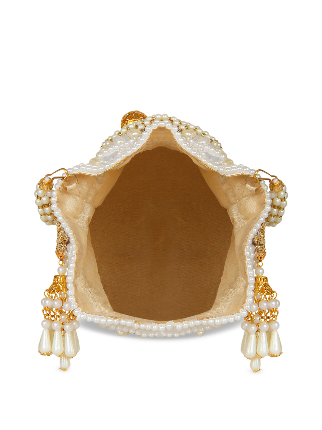 Anekaant White & Gold-Toned Embellished Potli Clutch - Distacart