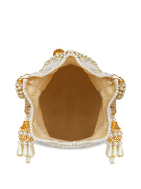 Thumbnail for Anekaant White & Gold-Toned Embellished Potli Clutch - Distacart