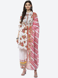 Thumbnail for Biba Women White Floral Printed Kurta with Salwar & With Dupatta - Distacart