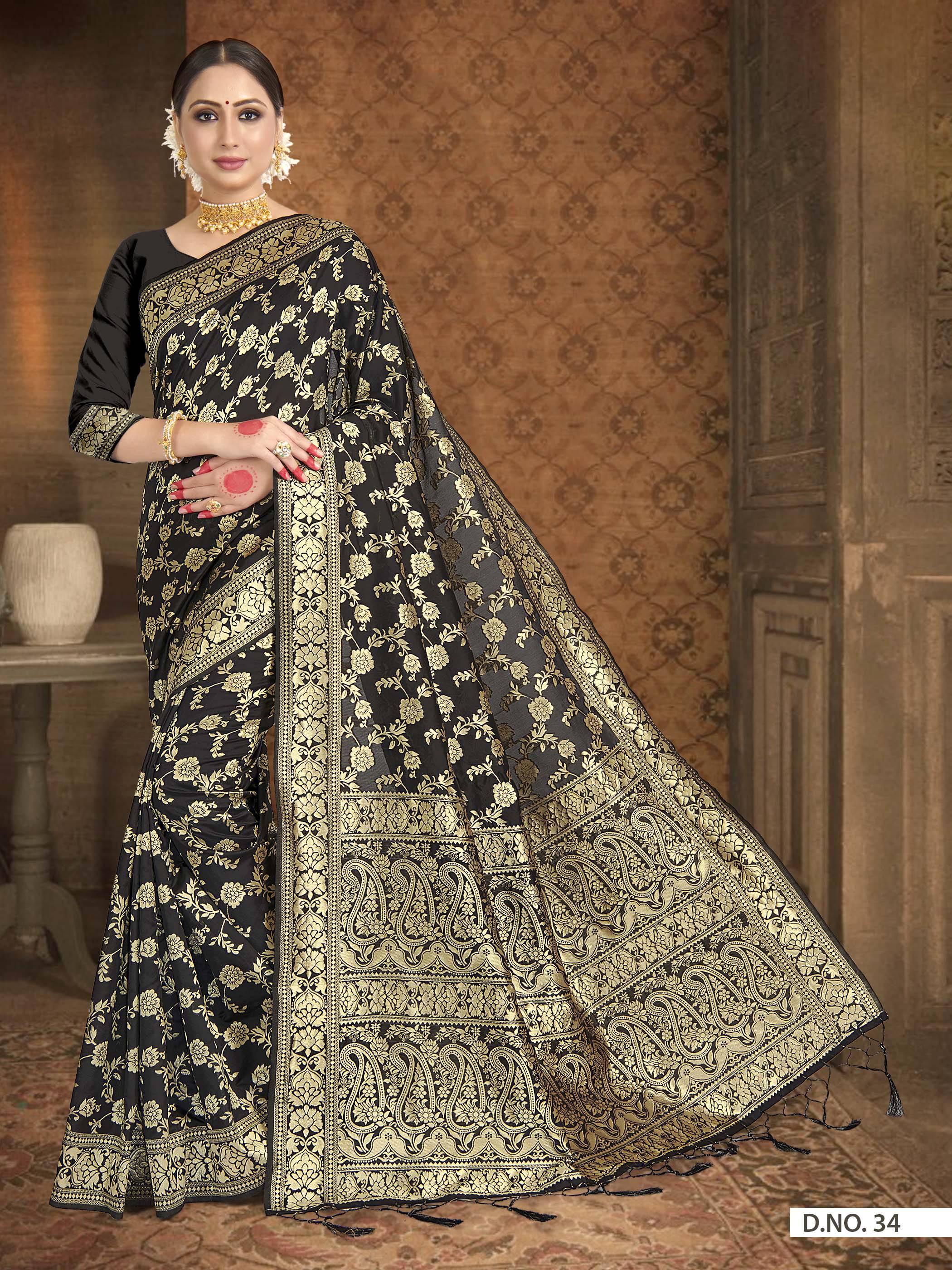 Vardha Black Woven Zari Jaal Banarasi Saree