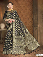 Thumbnail for Vardha Black Woven Zari Jaal Banarasi Saree