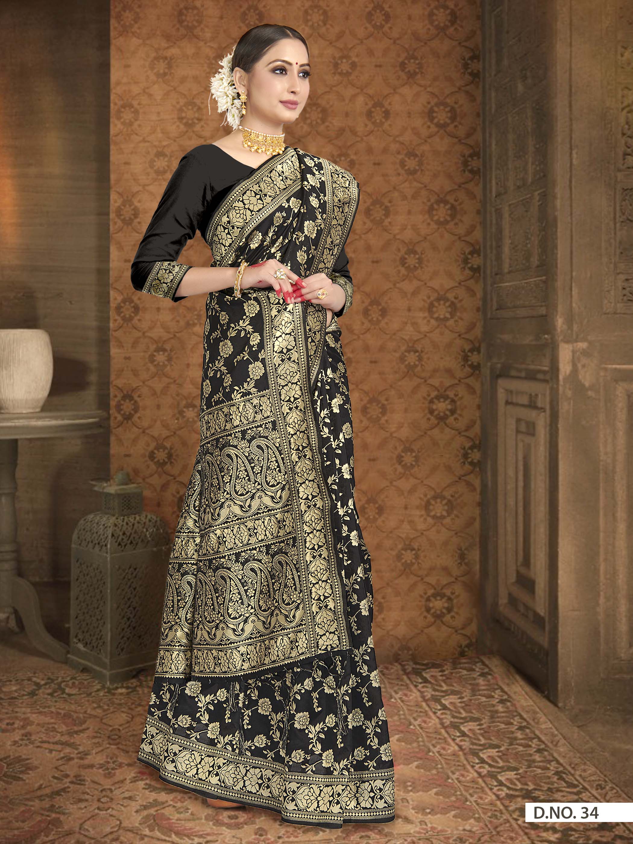 Vardha Black Woven Zari Jaal Banarasi Saree