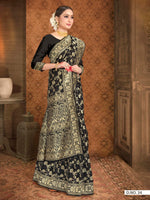 Thumbnail for Vardha Black Woven Zari Jaal Banarasi Saree