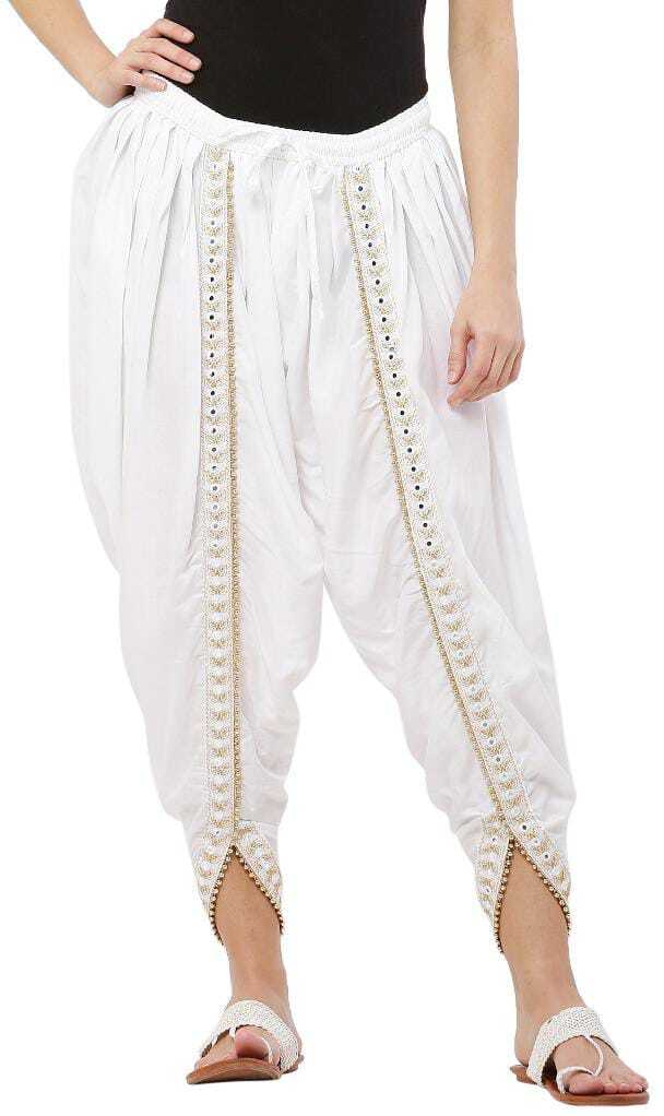 PAVONINE White Color Embellished Beetel Rayon Fabric Patiala For Women & Girls - Distacart