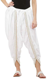 Thumbnail for PAVONINE White Color Embellished Beetel Rayon Fabric Patiala For Women & Girls - Distacart