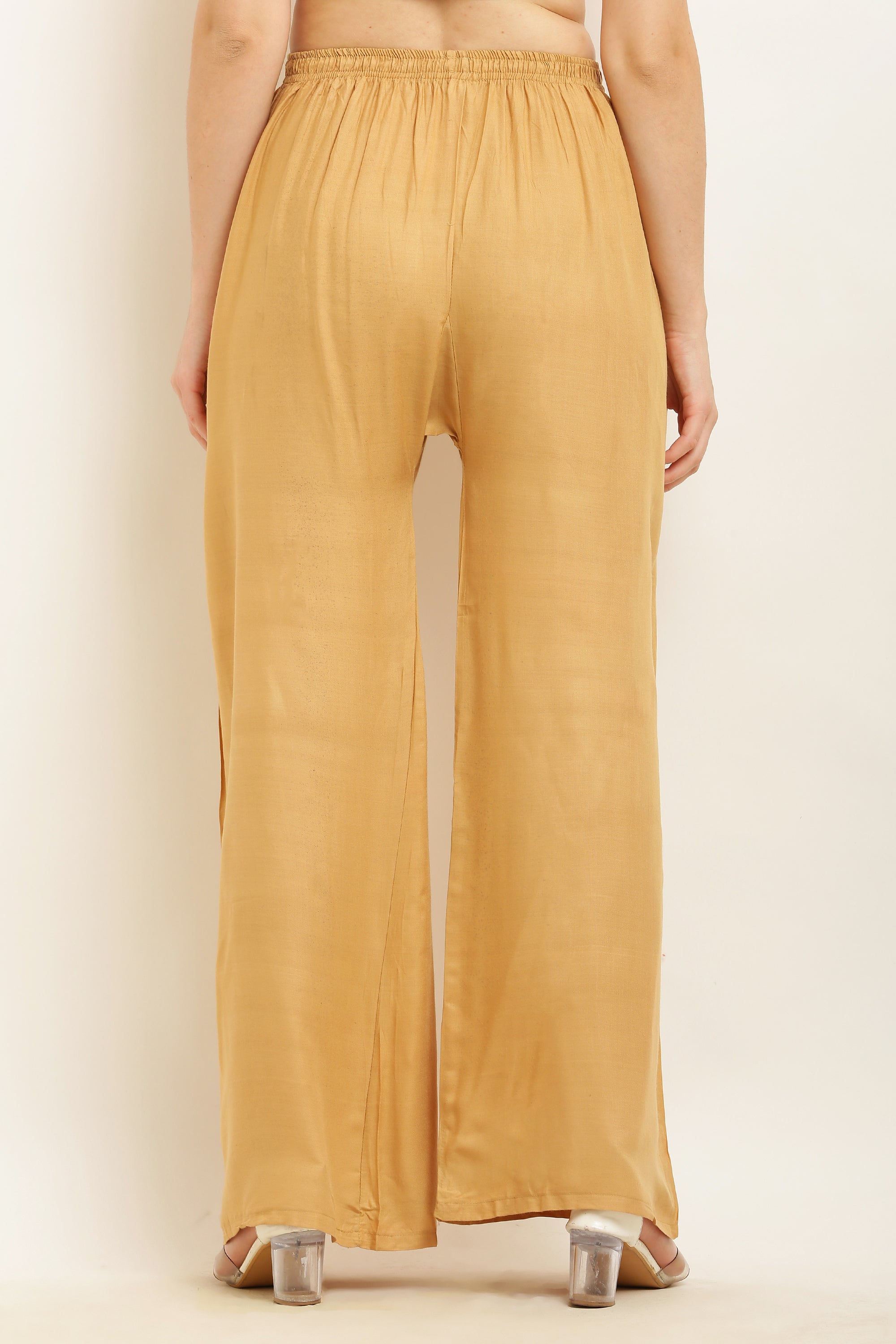 PAVONINE Beige Color Straight Fit Rayon Fabric Palazzo - Distacart