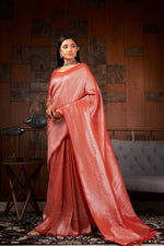 Thumbnail for Vardha Crimson Red Silver Zari Kanjeevaram Silk Saree