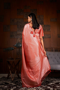 Thumbnail for Vardha Crimson Red Silver Zari Kanjeevaram Silk Saree