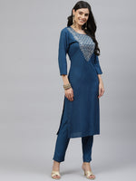 Thumbnail for HERE&NOW Women Blue Embroidered Kurta with Trousers & Dupatta - Distacart