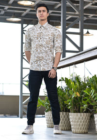 Thumbnail for NOZ2TOZ Men Spread Collar Floral Printed Casual Cotton Shirt - White - Distacart