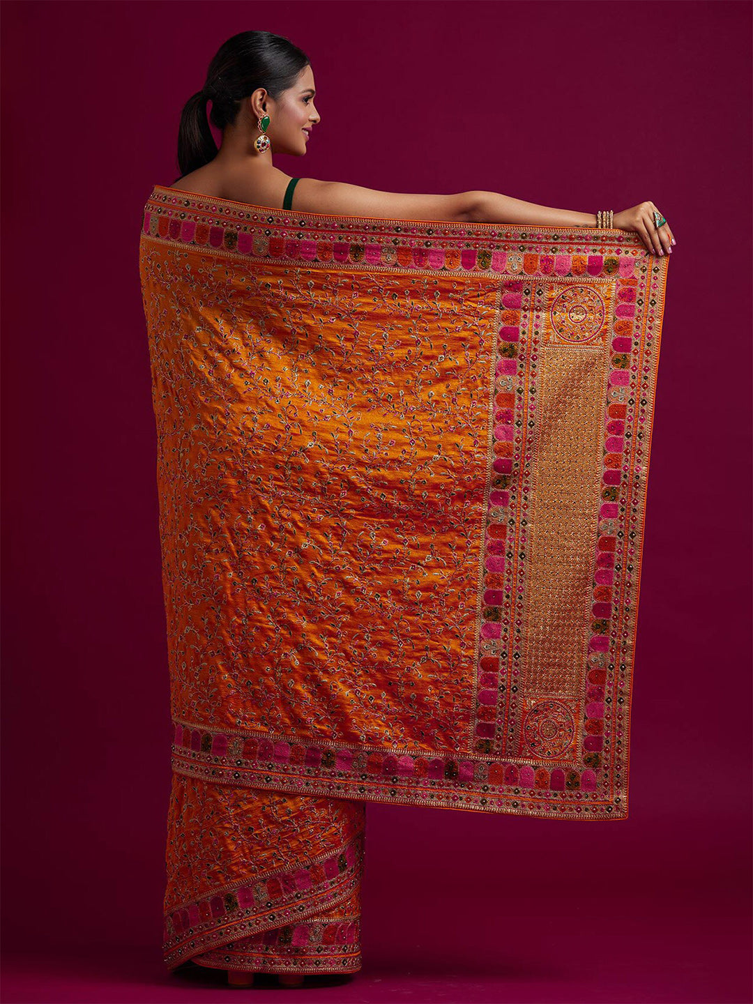Koskii Orange & Pink Zari Art Silk Saree - Distacart