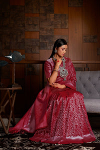 Thumbnail for Vardha Merlot Red Silver Zari Kanjeevaram Silk Saree