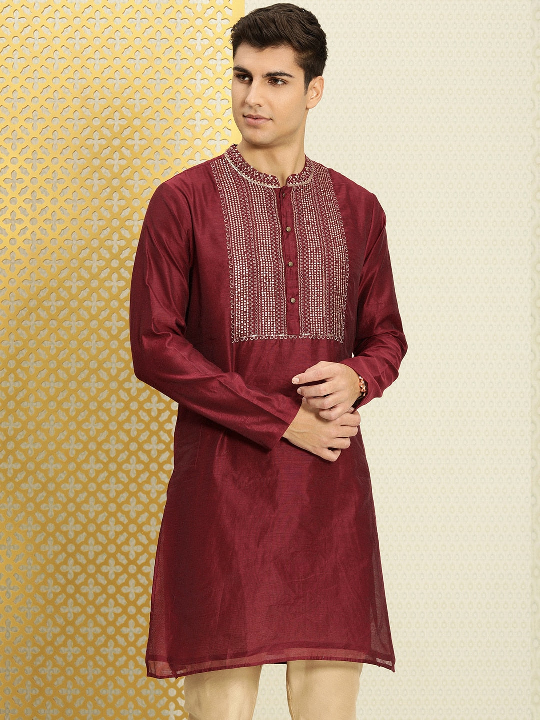 House of Pataudi Men Yoke Design Long Sleeves Jashn Kurta - Distacart