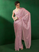 Thumbnail for Sangria Striped Embellished Saree - Distacart