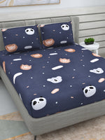 Thumbnail for DREAM WEAVERZ Navy Blue & White Conversational Glazed Cotton 220 TC King Bedsheet with 2 Pillow Covers - Distacart