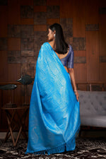 Thumbnail for Vardha Azure Blue Silver Zari Kanjeevaram Silk Saree