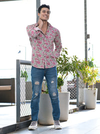 Thumbnail for NOZ2TOZ Men Spread Collar Floral Printed Casual Shirt - Pink - Distacart