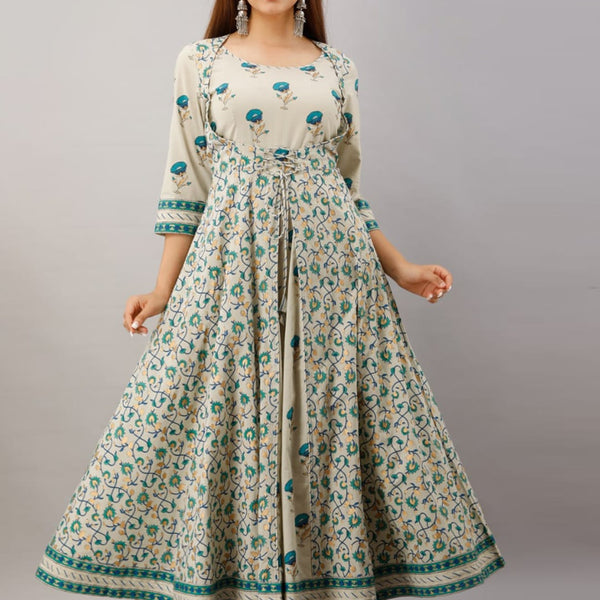 Kalini Women Beige Floral Printed Floral Cotton Anarkali Kurta - Distacart