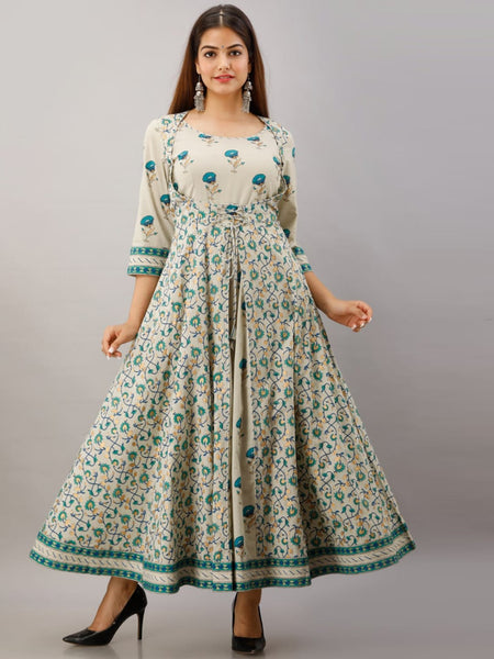 Kalini Women Beige Floral Printed Floral Cotton Anarkali Kurta - Distacart