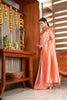 Vardha Peach Orange Silver Zari Kanjeevaram Silk Saree