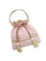 Thumbnail for Masq Pink & Gold-Toned Embellished Potli Clutch - Distacart