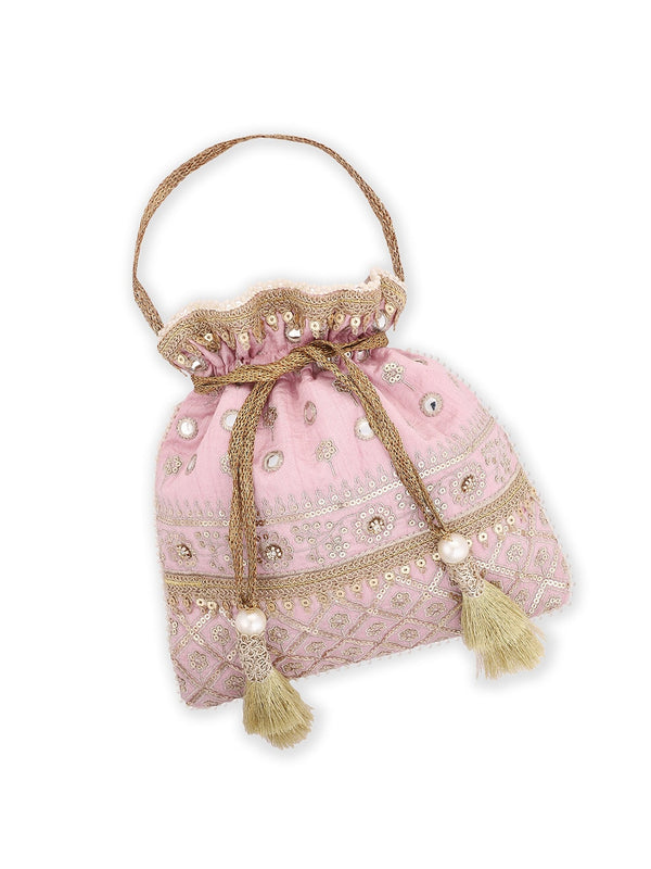 Masq Pink & Gold-Toned Embellished Potli Clutch - Distacart