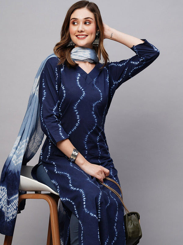 Kalini Tie & Dye Printed Regular Kurta with Trousers & Dupatta - Distacart