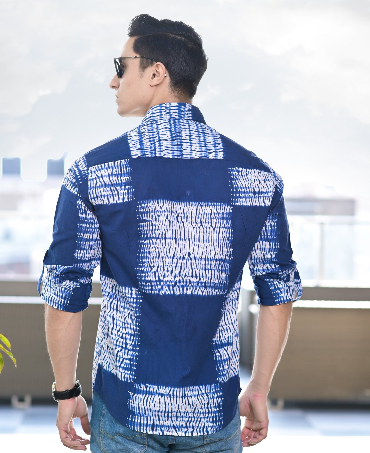 NOZ2TOZ Men Spread Collar Tie Dye Casual Cotton Shirt - Blue - Distacart