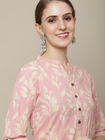 Thumbnail for Sangria Women Pink & Beige Cotton Floral Printed Floral Kurta - Distacart