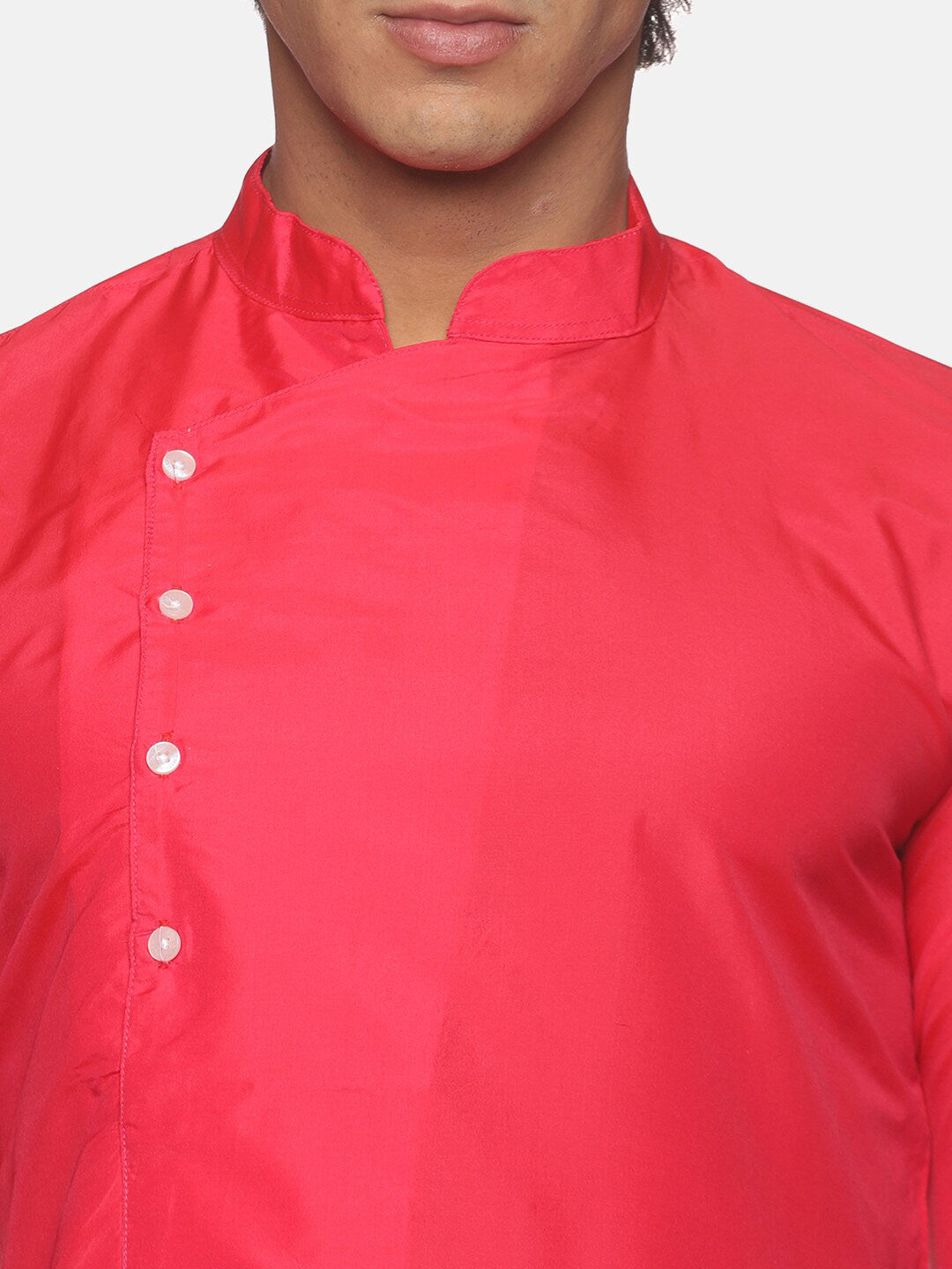 Sethukrishna Men Rose Pink Solid Angrakha Kurta with Pyjamas - Distacart