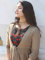 Thumbnail for Kalini Women Gunmetal-Toned Floral Thread Work Kurta - Distacart